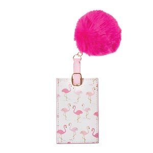 Flamingo Design Luggage Tag & Pink Puff Ball NEW